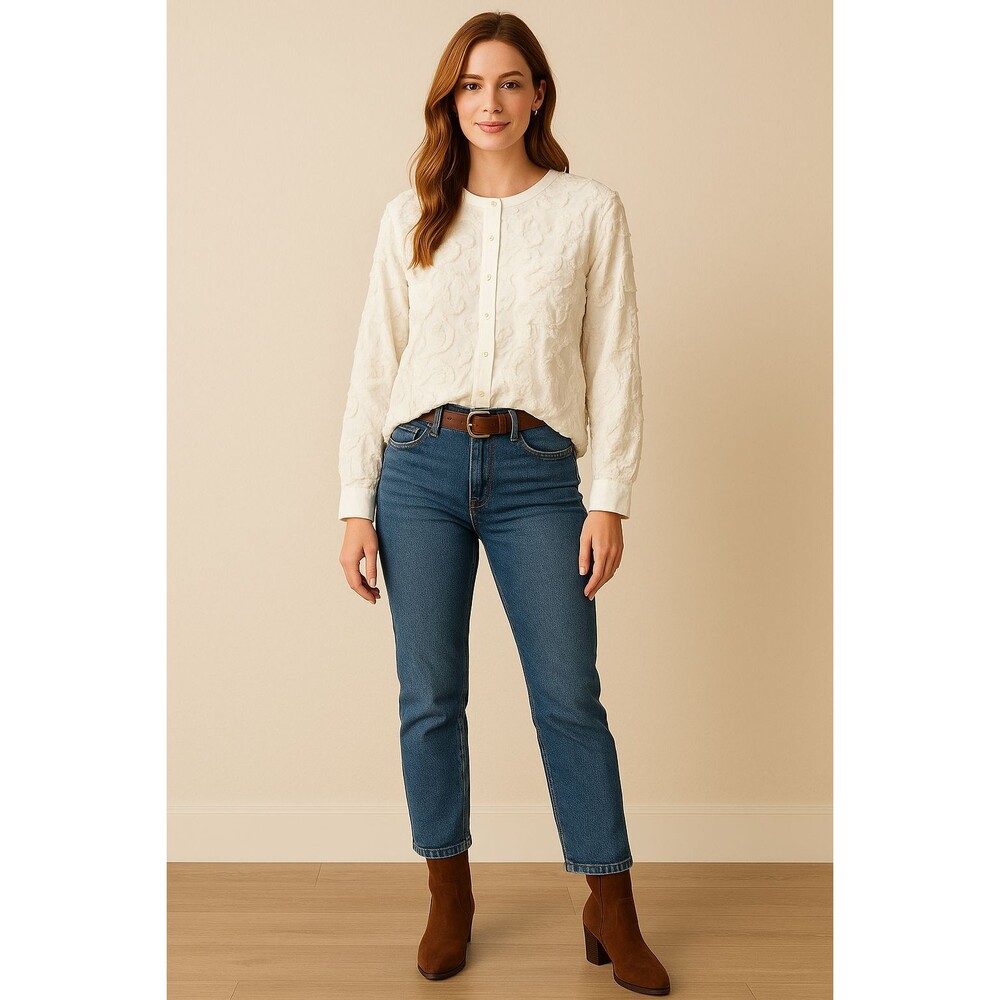 Pilcro Anthropologie Women's Small White Embroidered Textured Boho Blouse Top